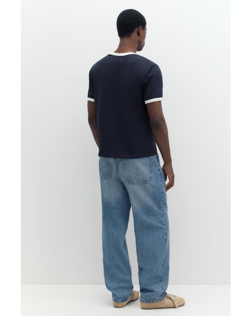 Pull&Bear Blue Contrast Trim T-Shirt for men