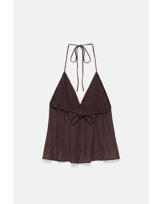 Pull&Bear Haltertop Met Kralen in het Brown