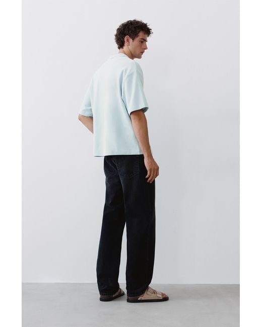 Pull&Bear White Short Sleeve Waffle-Knit Polo Shirt for men