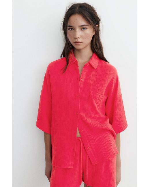 Pull&Bear Red Short Sleeve Crepe Shirt