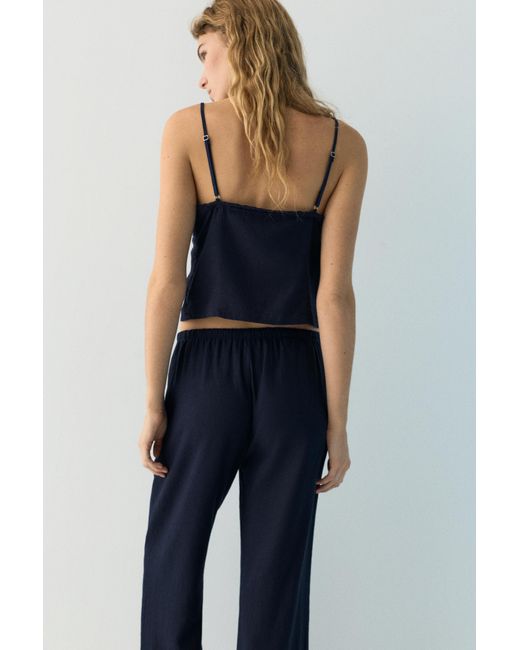 Pull&Bear Blue Lace-Trimmed Camisole Crop Top