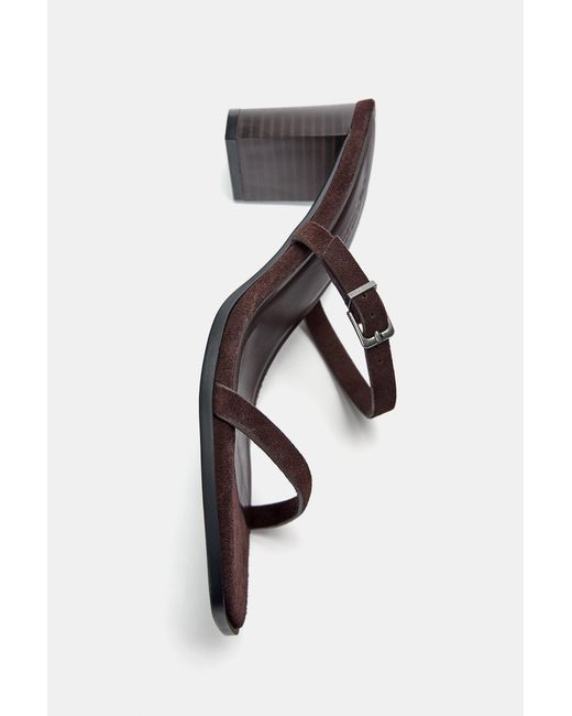 Pull&Bear White Leather Heeled Sandals With Buckle
