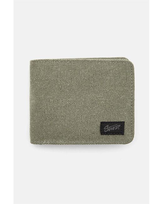 Pull&Bear Green Washed Stwd Canvas Wallet for men