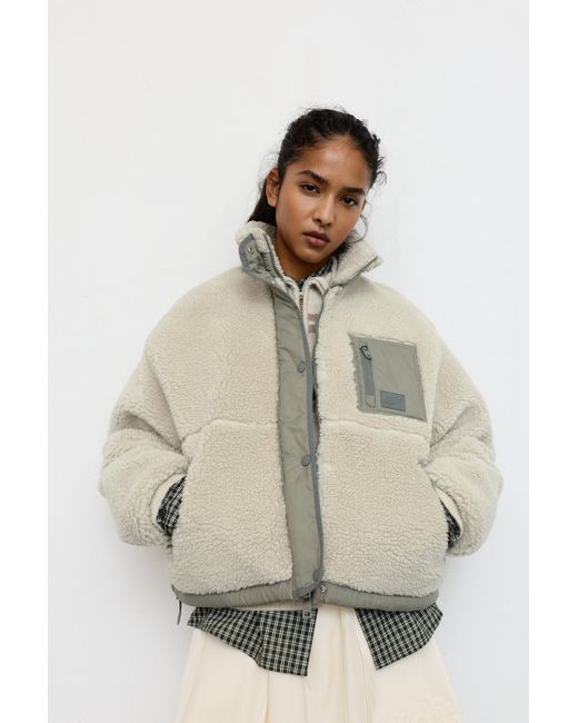 Pull&Bear Natural Faux Shearling Jacket With Combined Fabric