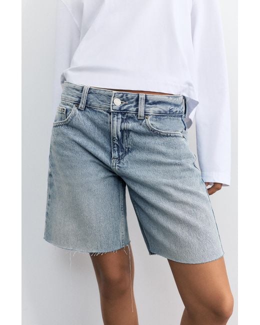 Pull&Bear Gray Low-Rise Denim Bermuda Shorts