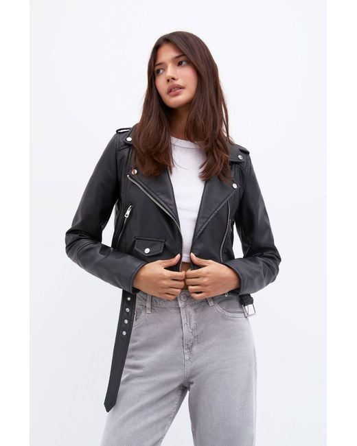 Pull&Bear Black Faux Leather Biker Jacket