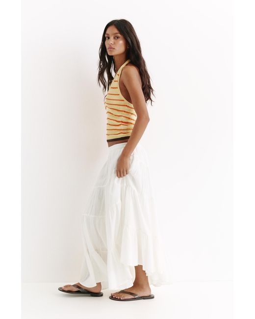 Pull&Bear Witte Asymmetrische Midirok in het White