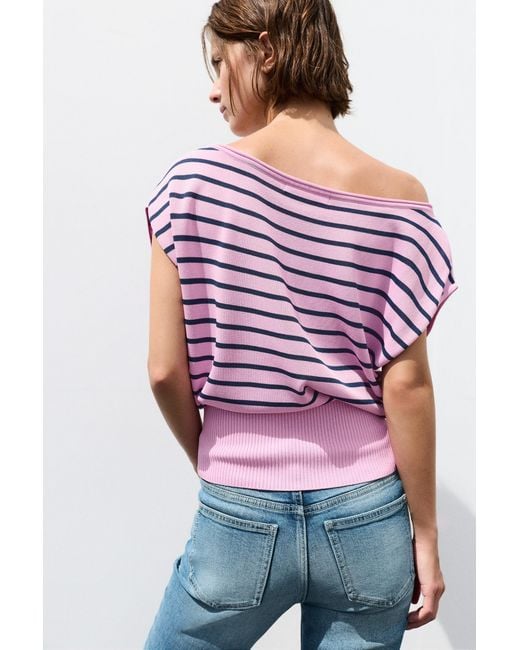 Pull&Bear Pink Short Sleeve Asymmetric Knit Top