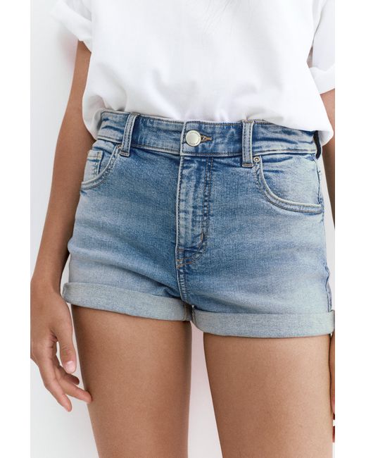 Pull&Bear Blue Mid-Waist Denim Shorts