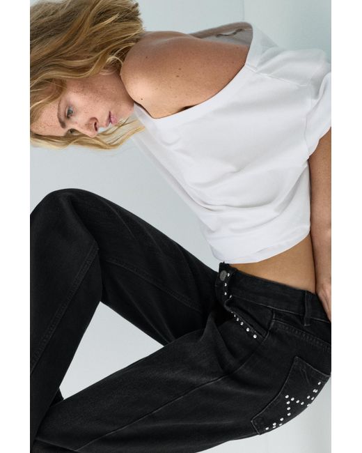 Pull&Bear Blue Straight-Leg Jeans With Star Studs