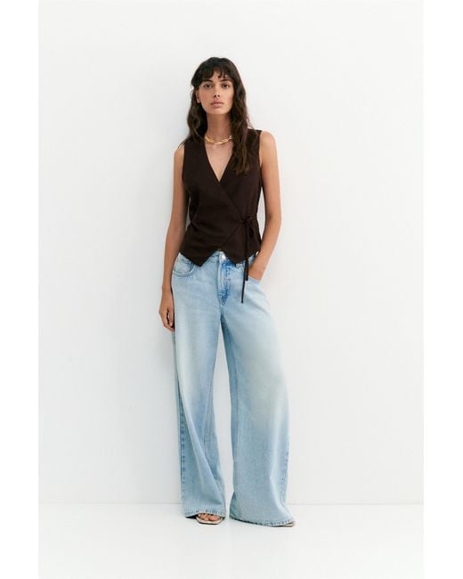 Pull&Bear Brown Rustic Linen-Blend Waistcoat