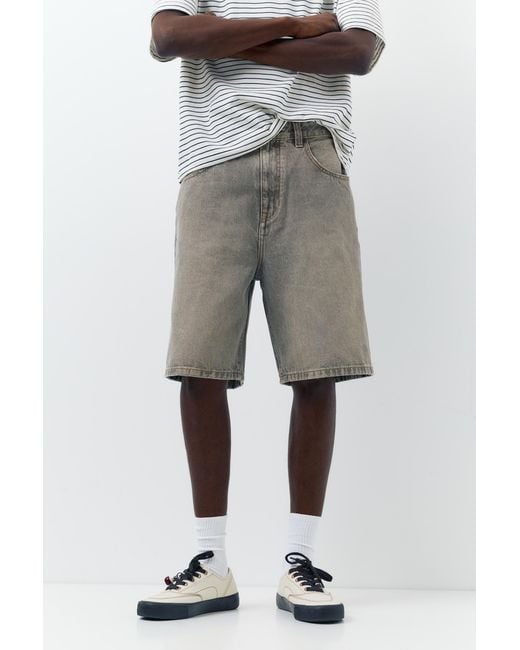 Pull&Bear White Baggy Relaxed Fit Denim Bermuda Shorts for men