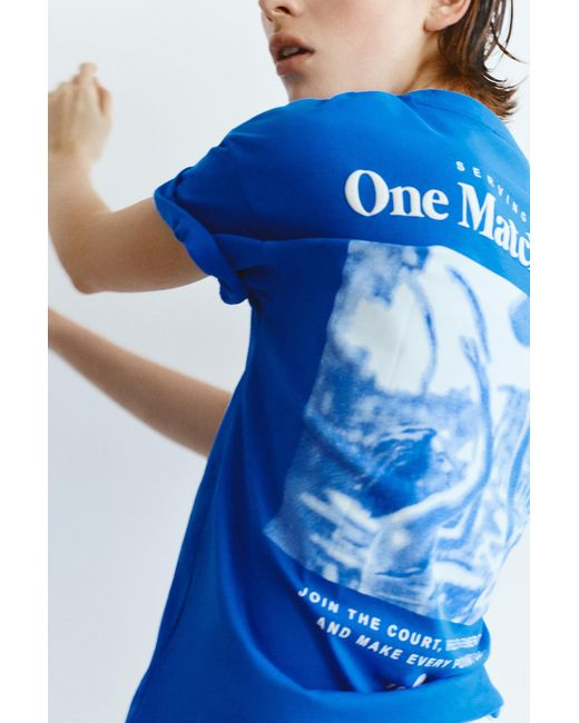 Pull&Bear Blue Graphic Text T-Shirt