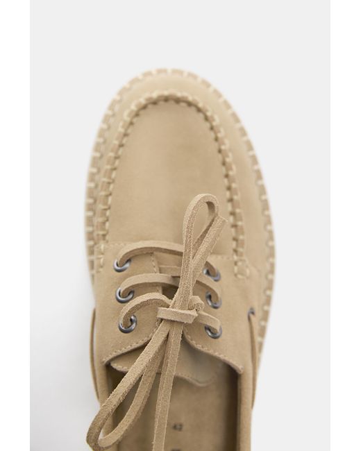 Pull&Bear White Leather Jute Boat Shoes for men