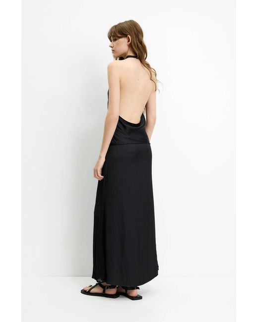Pull&Bear Black Midirock Satinoptik Mit Spitze