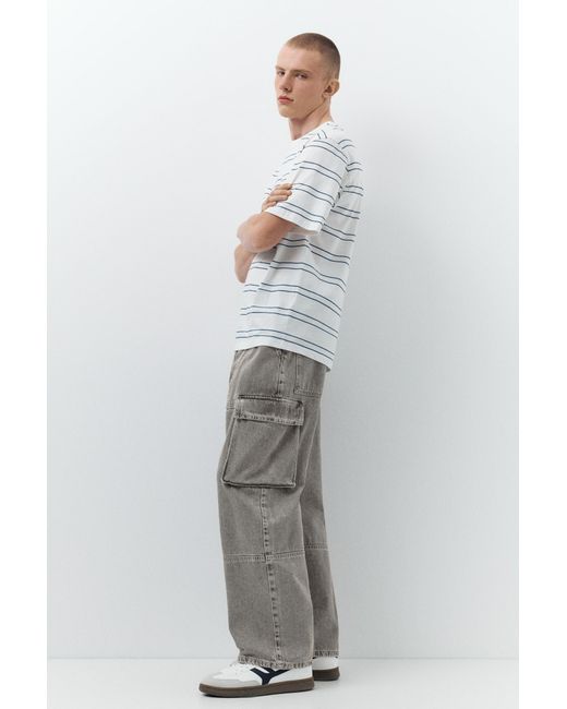 Pull&Bear White Baggy Cargo Jeans for men