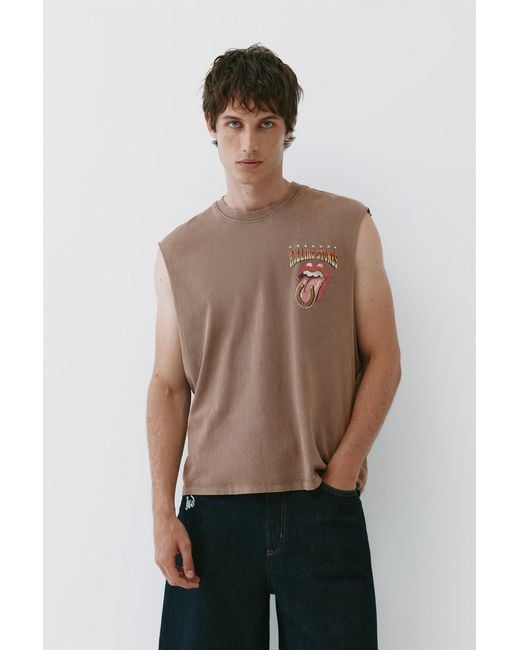 Pull&Bear Gray Rolling Stones Tank Top for men
