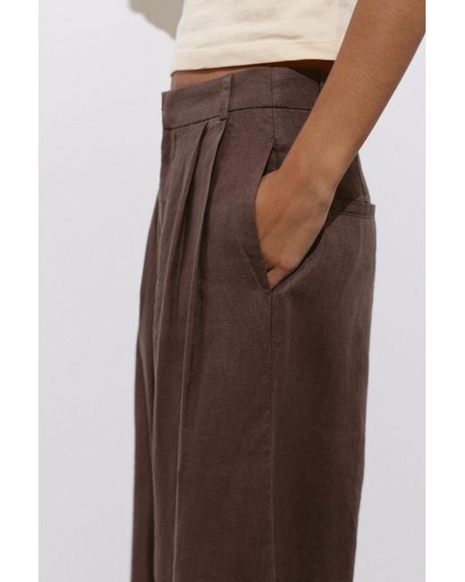 Pull&Bear Brown Wide-Leg 100% Linen Trousers