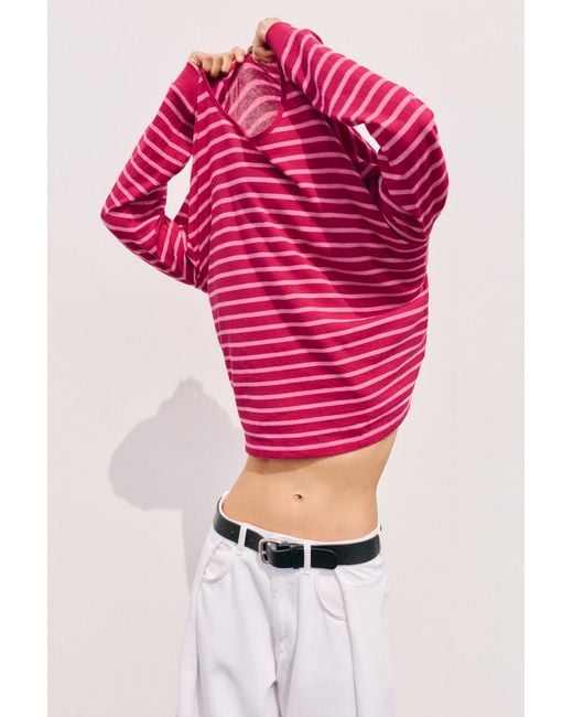Pull&Bear Pink Oversize Long Sleeve T-Shirt