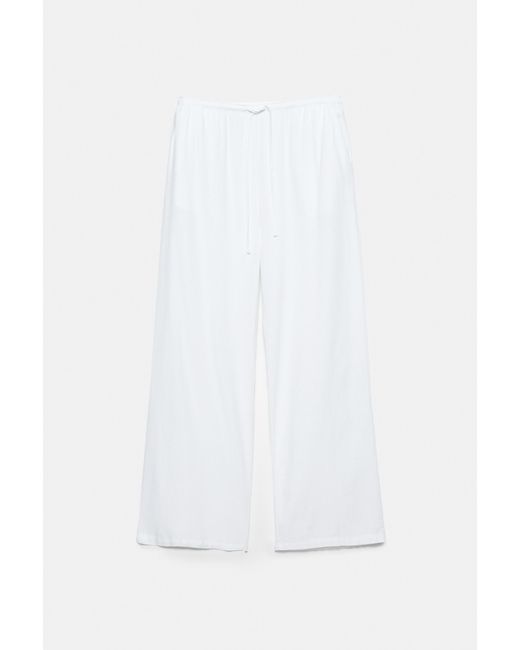 Pull&Bear Soepelvallende Broek Met Linnen in het White