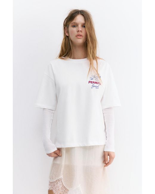 Pull&Bear White Peanuts Snoopy T-Shirt