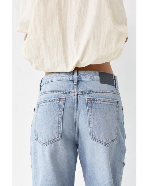Pull&Bear Blue Baggy Jeans With Button Detail