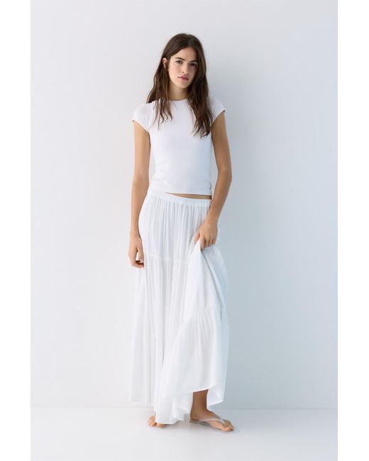Pull&Bear Blue Flowy Paneled Midi Skirt