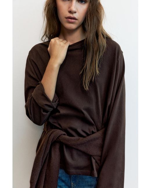 Pull&Bear Blue Oversize Long Sleeve T-Shirt