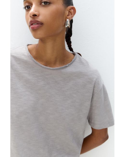Pull&Bear Gray T-Shirt With Unfinished Trims