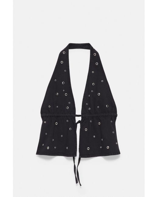 Pull&Bear Denim Haltertop Met Eyelets in het Black