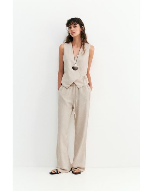 Pull&Bear Soepelvallende Broek Met Linnen in het Multicolor