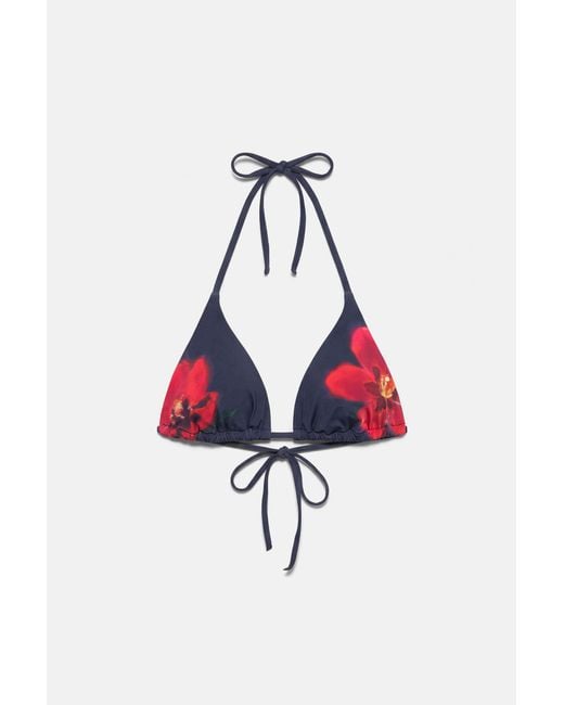 Pull&Bear Blue Floral Triangle Bikini Top