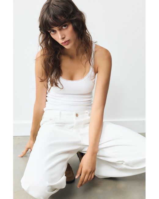 Pull&Bear White Lace-Trim Tank Top