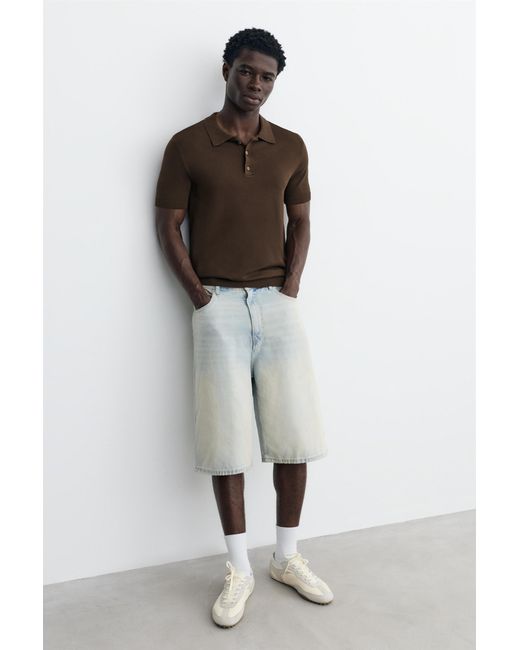 Pull&Bear Black Short Sleeve Knit Polo Shirt for men