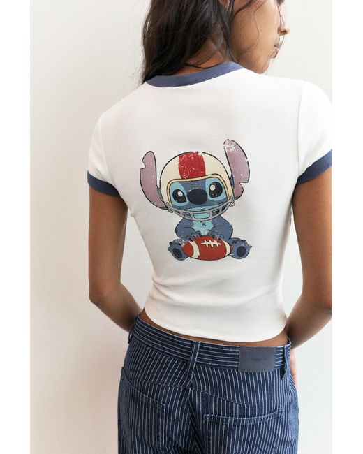 Pull&Bear White Lilo & Stitch Slim Fit T-Shirt