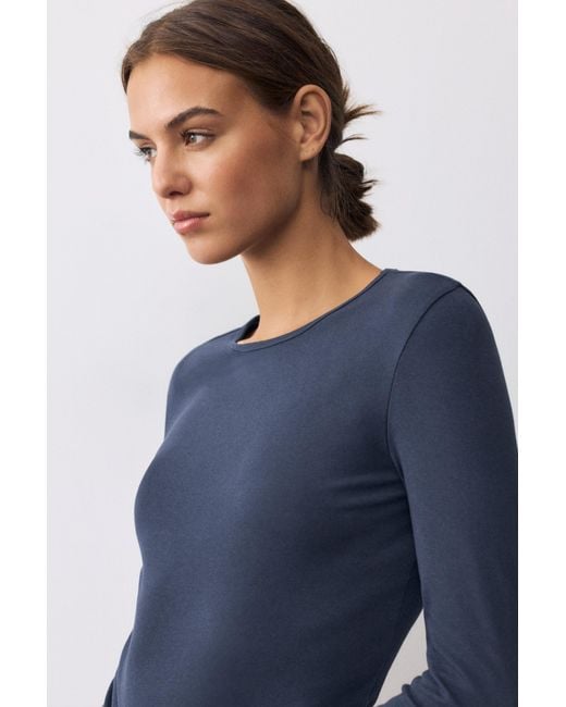 Pull&Bear Blue Fitted Long Sleeve T-Shirt
