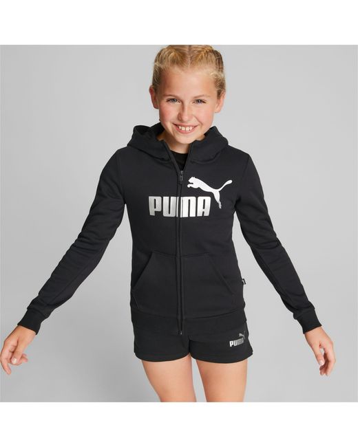 PUMA Black Essentials+ Logo Reißverschluss-Hoodie Teenager Kinder