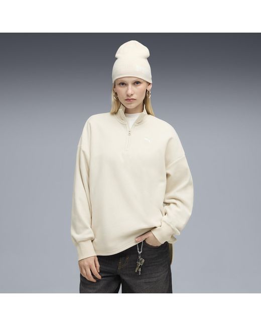 PUMA Her Oversized Wintertop Met Ronde Hals En Halve Rits Voor Maat in het Natural