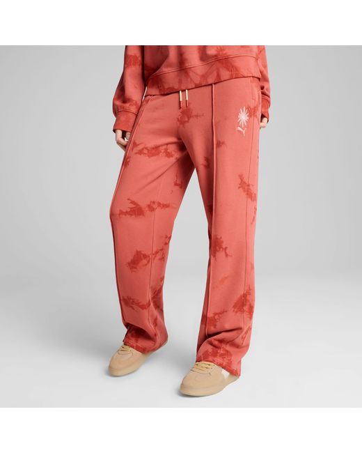 PUMA Wardrobe Ess Floral Pack Verwassen Rechte Sweatpant Voor in het Red