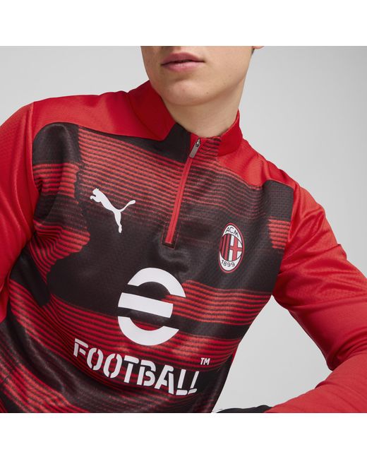 Maglia pre-partita con zip a un quarto AC Milan da di PUMA in Red