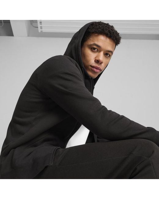 PUMA Black Essentials Logo Full-zip Fleece Hoodie for men