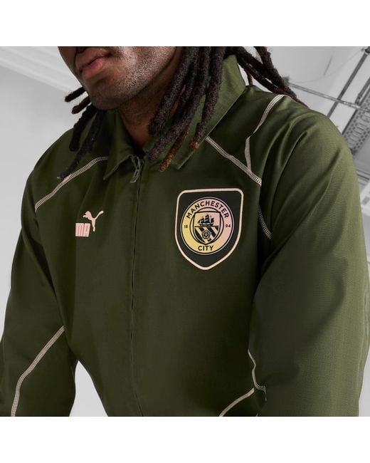 PUMA Green Manchester City Ftblstatement Track Jacket , Myrtle/Poppy