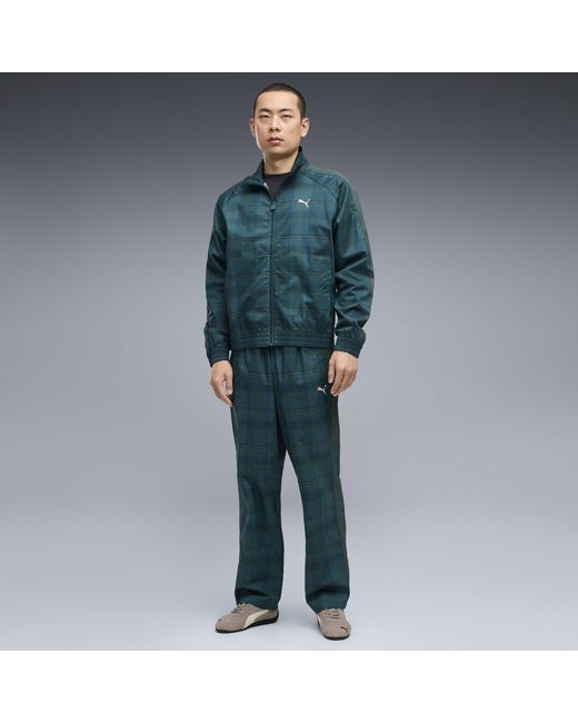 PUMA Blue T7 Relaxed Tartan Track Jacket for men