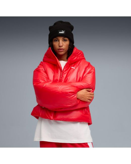 PUMA Red Outerwear Hooded Insulated Jacket