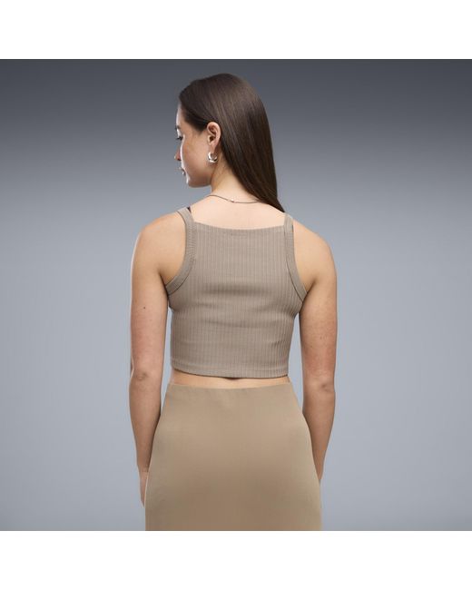 PUMA Gray Essentials Ribbed Tight Crop Top