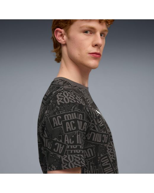 PUMA Black Ac Milan Ftblculture All-Over Print T-Shirt /For All Time for men