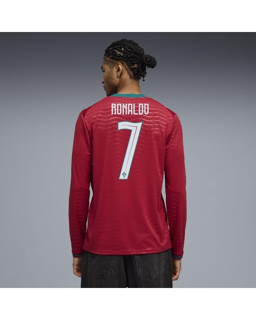 PUMA Red Cristiano Ronaldo Portugal National Team 2026 Home Replica Long Sleeve Jersey for men