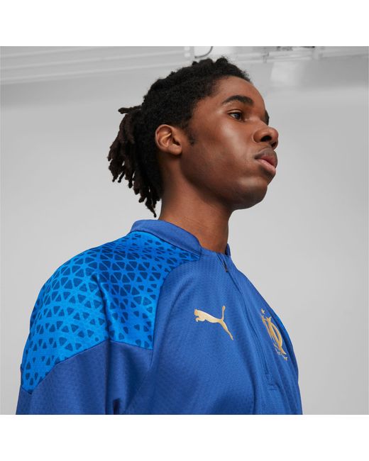 PUMA Blue Olympique De Marseille Football Training Quarter-zip Shirt for men