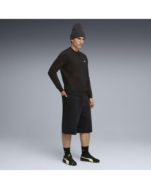 PUMA Black Wardrobe Essentials Suede Crew Neck Sweatshirt for men