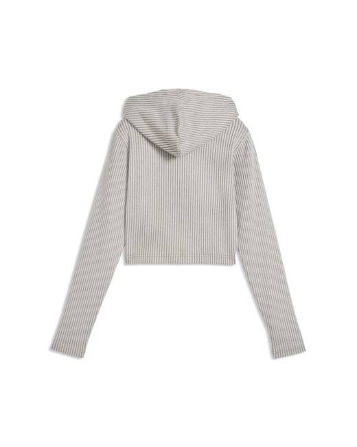 PUMA Gray Essentials Ribbed Zip-Up Hoodie